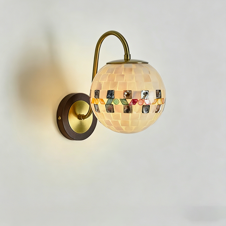 Traditional Vintage Walnut Wood Glass Round Globe 1-Light Wall Sconce Lamp For Living Room