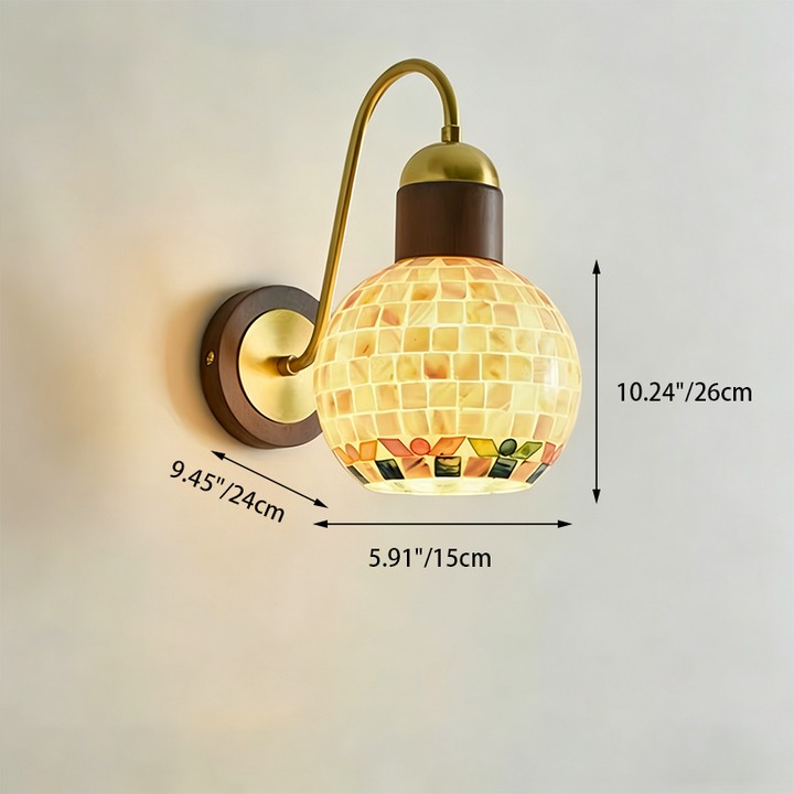 Traditional Vintage Walnut Wood Glass Round Globe 1-Light Wall Sconce Lamp For Living Room