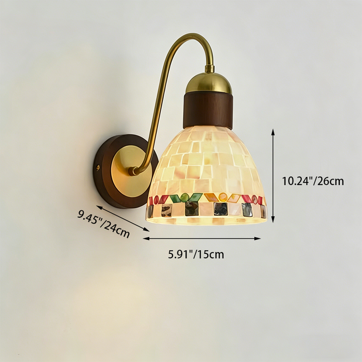Traditional Vintage Walnut Wood Glass Round Globe 1-Light Wall Sconce Lamp For Living Room