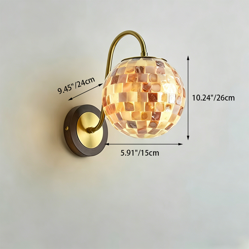 Traditional Vintage Walnut Wood Glass Round Globe 1-Light Wall Sconce Lamp For Living Room