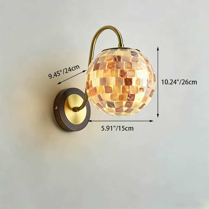 Traditional Vintage Walnut Wood Glass Round Globe 1-Light Wall Sconce Lamp For Living Room