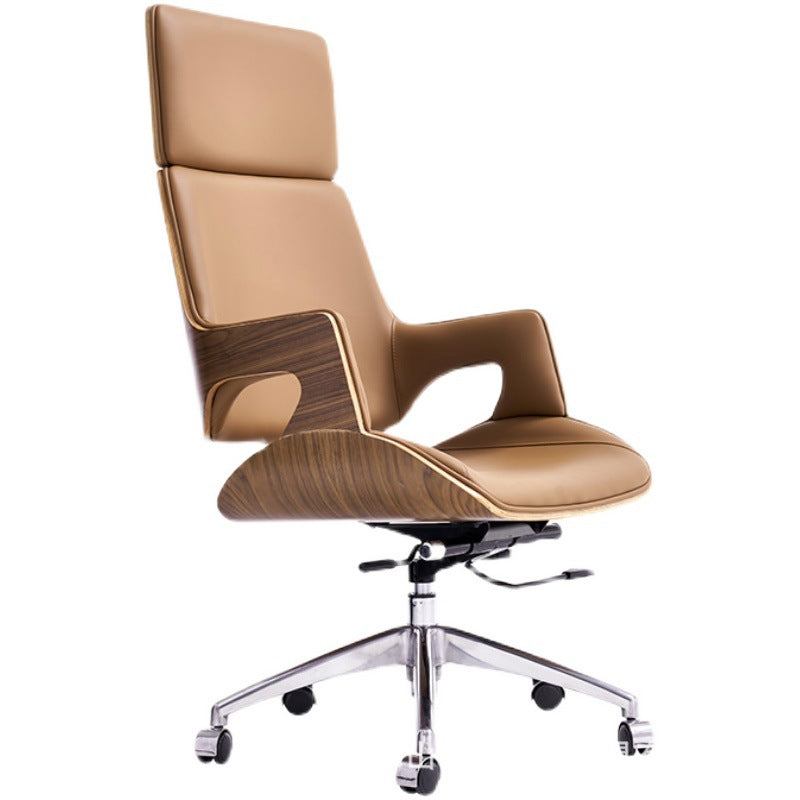 Contemporary Nordic Microfiber &amp; Genuine Leather Steel Aluminum Alloy Rectangular Desk Chair Adjustable Height Rotating With Headrest Backrest Armrests For Home Office And Study