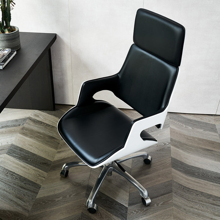 Contemporary Nordic Microfiber & Genuine Leather Steel Aluminum Alloy Rectangular Desk Chair Adjustable Height Rotating With Headrest Backrest Armrests For Home Office And Study