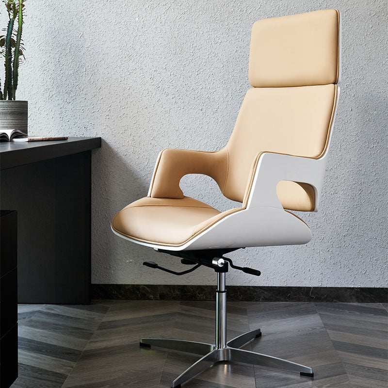 Contemporary Nordic Microfiber &amp; Genuine Leather Steel Aluminum Alloy Rectangular Desk Chair Adjustable Height Rotating With Headrest Backrest Armrests For Home Office And Study