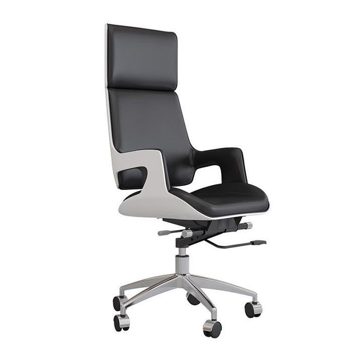 Contemporary Nordic Microfiber &amp; Genuine Leather Steel Aluminum Alloy Rectangular Desk Chair Adjustable Height Rotating With Headrest Backrest Armrests For Home Office And Study