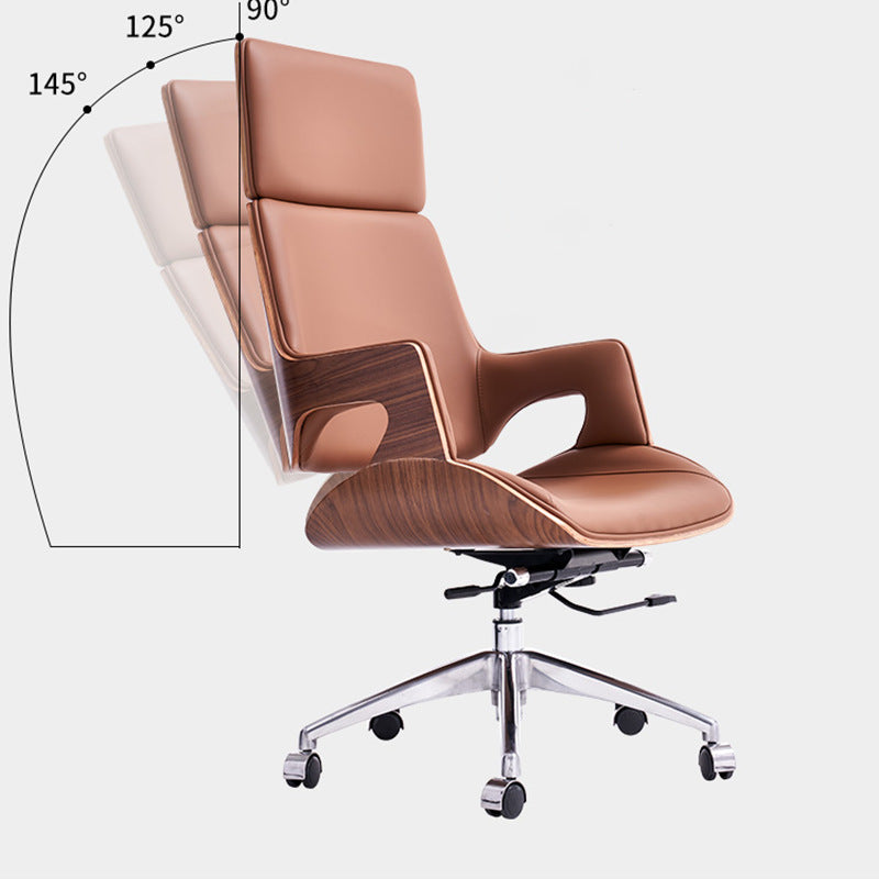 Contemporary Nordic Leather Steel Aluminum Alloy Rectangular Desk Chair Adjustable Height Rotating With Headrest Backrest Armrests For Home Office And Study
