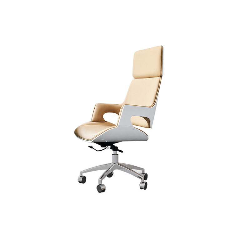 Contemporary Nordic Microfiber &amp; Genuine Leather Steel Aluminum Alloy Rectangular Desk Chair Adjustable Height Rotating With Headrest Backrest Armrests For Home Office And Study