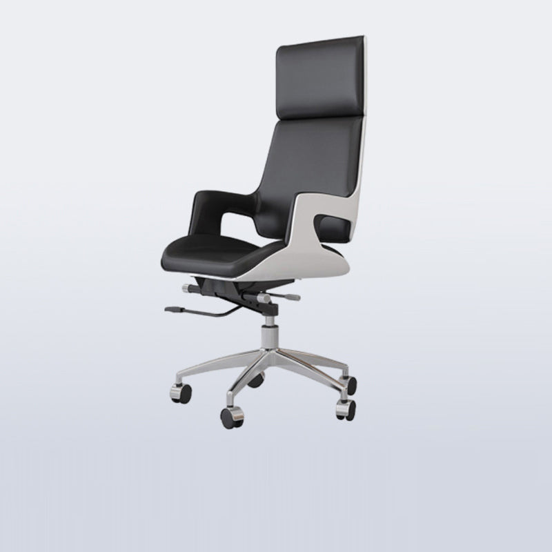 Contemporary Nordic Microfiber &amp; Genuine Leather Steel Aluminum Alloy Rectangular Desk Chair Adjustable Height Rotating With Headrest Backrest Armrests For Home Office And Study