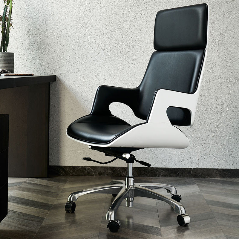 Contemporary Nordic Microfiber &amp; Genuine Leather Steel Aluminum Alloy Rectangular Desk Chair Adjustable Height Rotating With Headrest Backrest Armrests For Home Office And Study