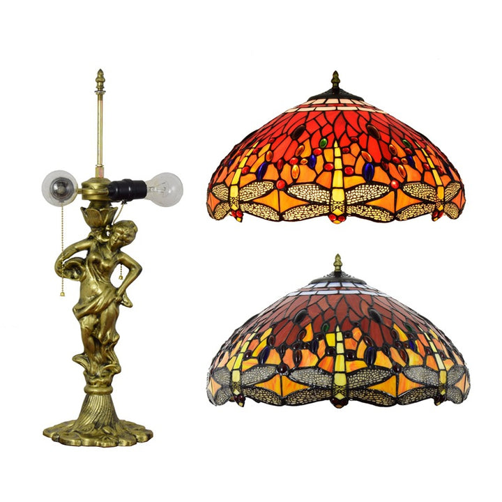 Tiffany Decorative Goddess Dragonfly Resin Stained Glass 3-Light Table Lamp