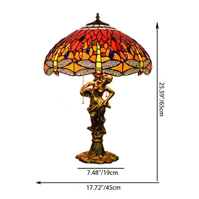 Tiffany Decorative Goddess Dragonfly Resin Stained Glass 3-Light Table Lamp