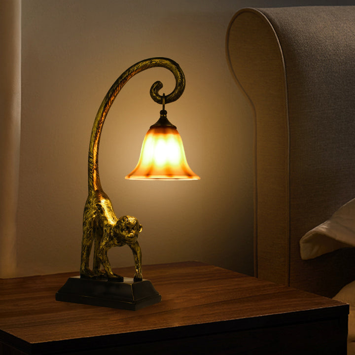 Contemporary Creative Monkey Copper Glass 1-Light Table Lamp For Bedroom