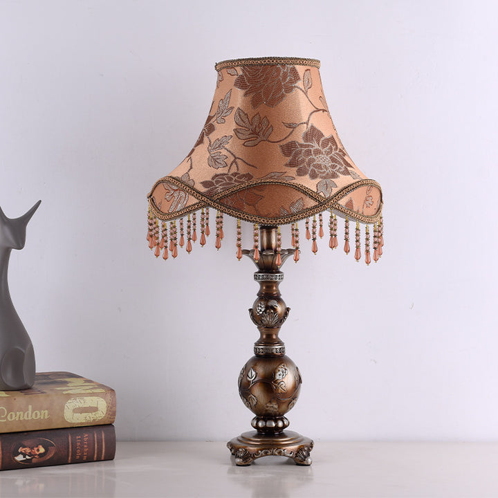 Traditional European Hexagonal Resin Fabric 1-Light Table Lamp For Bedroom