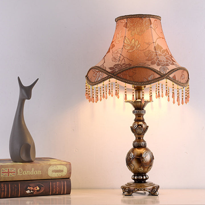 Traditional European Hexagonal Resin Fabric 1-Light Table Lamp For Bedroom