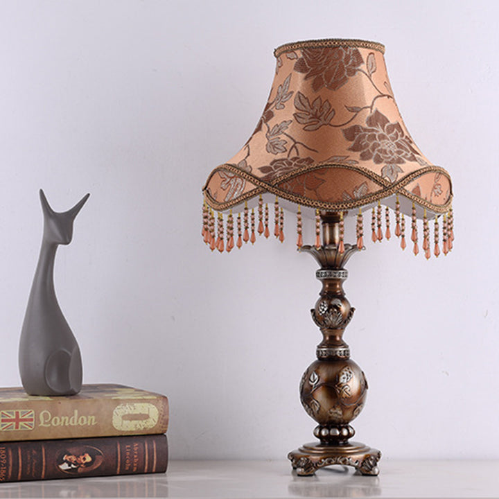 Traditional European Hexagonal Resin Fabric 1-Light Table Lamp For Bedroom