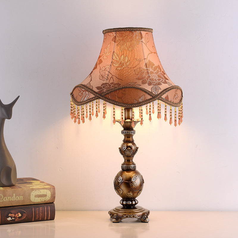 Traditional European Hexagonal Resin Fabric 1-Light Table Lamp For Bedroom