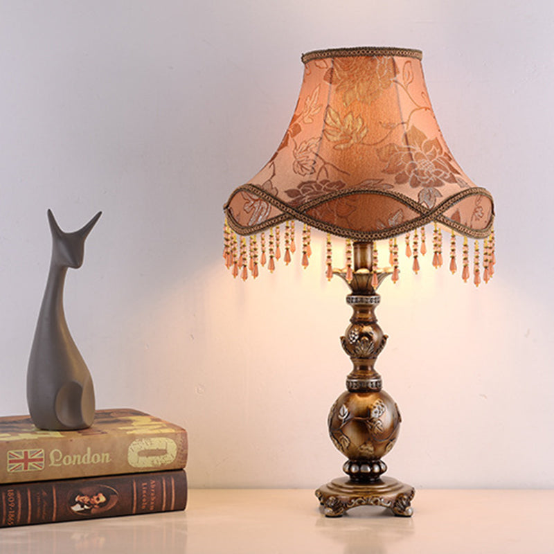 Traditional European Hexagonal Resin Fabric 1-Light Table Lamp For Bedroom