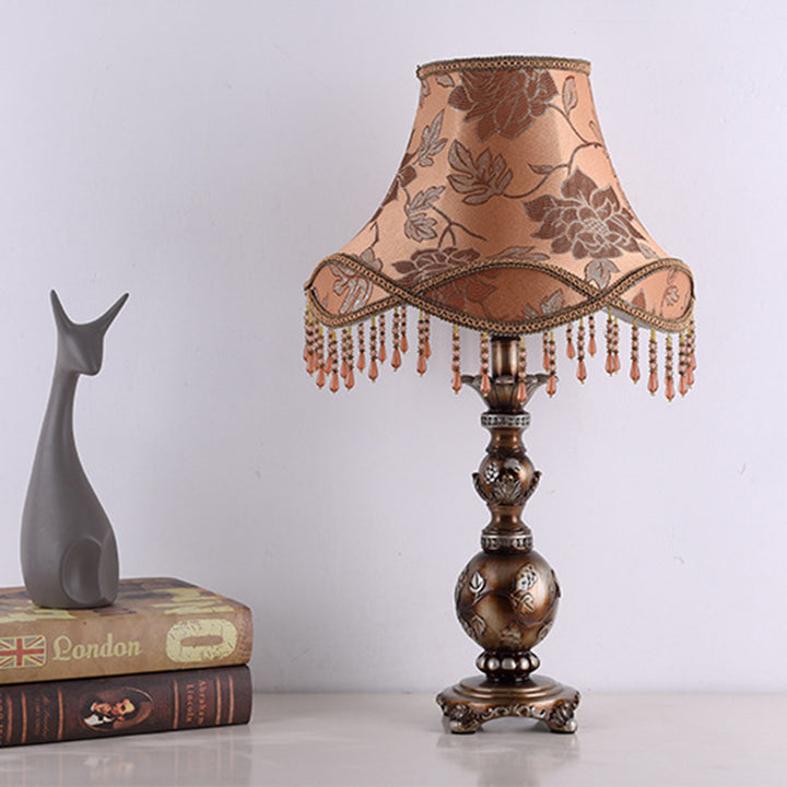 Traditional European Hexagonal Resin Fabric 1-Light Table Lamp For Bedroom