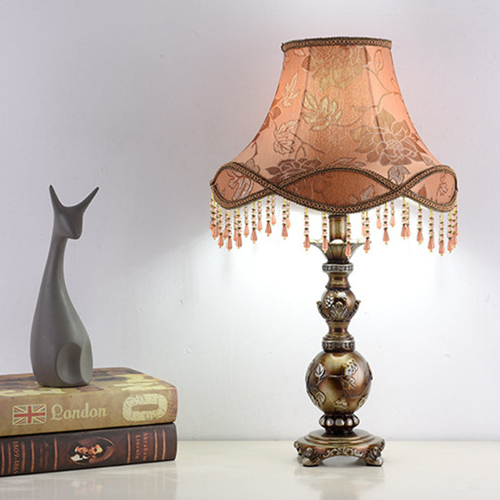 Traditional European Hexagonal Resin Fabric 1-Light Table Lamp For Bedroom