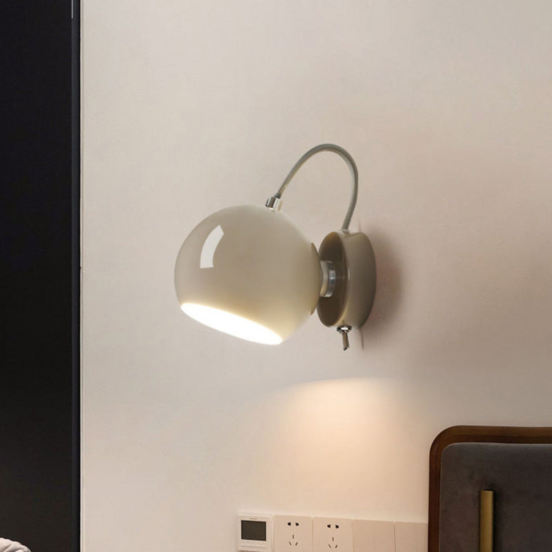 Modern Minimalist Cream Round Iron Aluminum 1-Light Wall Sconce Lamp For Bedroom