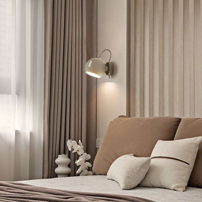 Modern Minimalist Cream Round Iron Aluminum 1-Light Wall Sconce Lamp For Bedroom