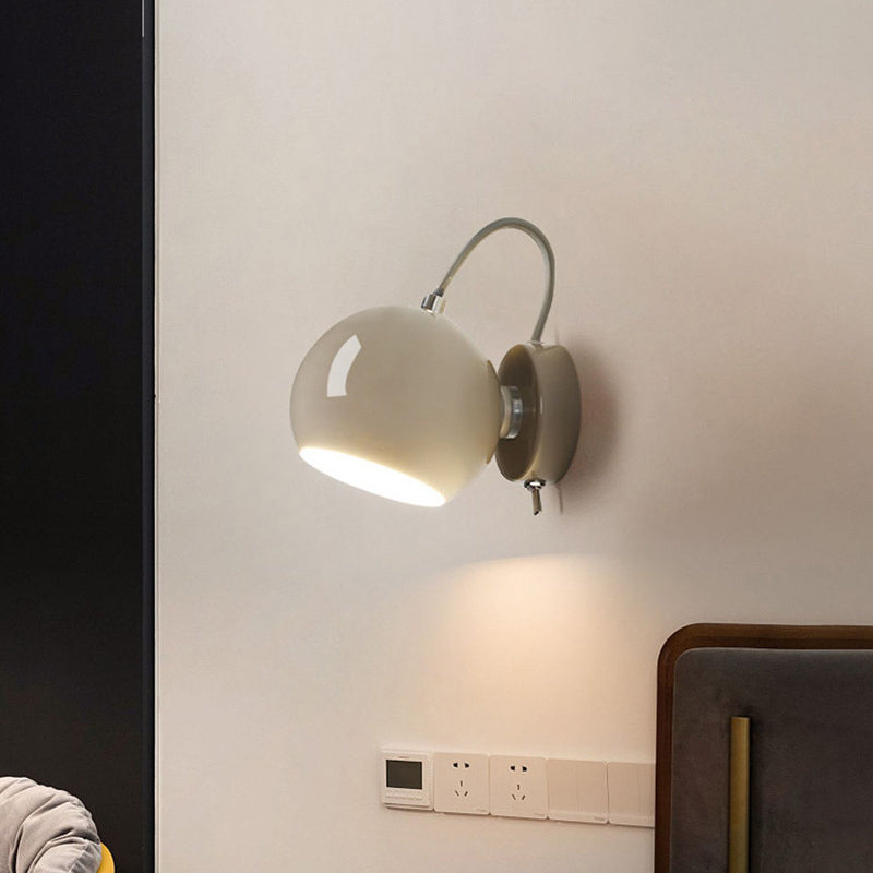 Modern Minimalist Cream Round Iron Aluminum 1-Light Wall Sconce Lamp For Bedroom