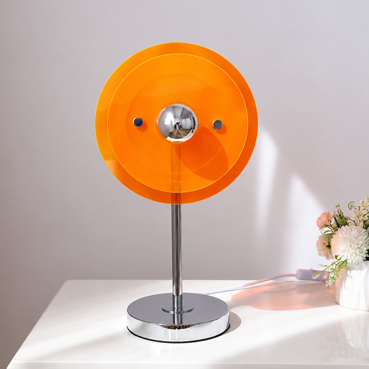 Modern Mid-Century Round Flying Saucer Iron Acrylic 1-Light Table Lamp For Bedroom