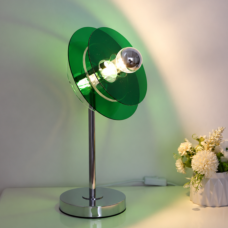 Modern Mid-Century Round Flying Saucer Iron Acrylic 1-Light Table Lamp For Bedroom