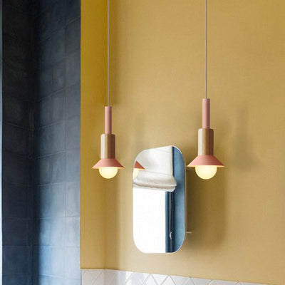 Contemporary Scandinavian Irregular Round Cylinder Iron Wood 1-Light Pendant Light For Living Room