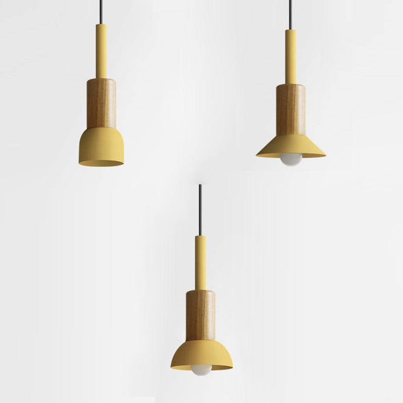 Contemporary Scandinavian Irregular Round Cylinder Iron Wood 1-Light Pendant Light For Living Room