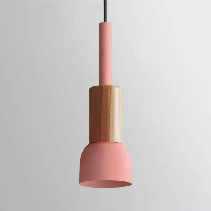 Contemporary Scandinavian Irregular Round Cylinder Iron Wood 1-Light Pendant Light For Living Room