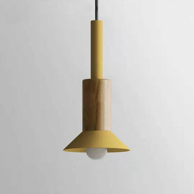 Contemporary Scandinavian Irregular Round Cylinder Iron Wood 1-Light Pendant Light For Living Room