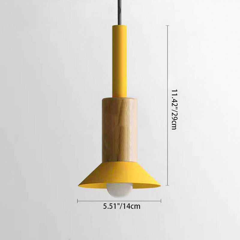 Contemporary Scandinavian Irregular Round Cylinder Iron Wood 1-Light Pendant Light For Living Room