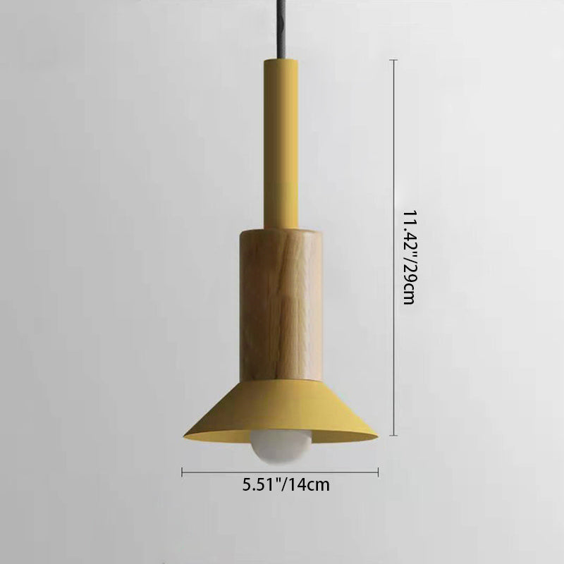 Contemporary Scandinavian Irregular Round Cylinder Iron Wood 1-Light Pendant Light For Living Room
