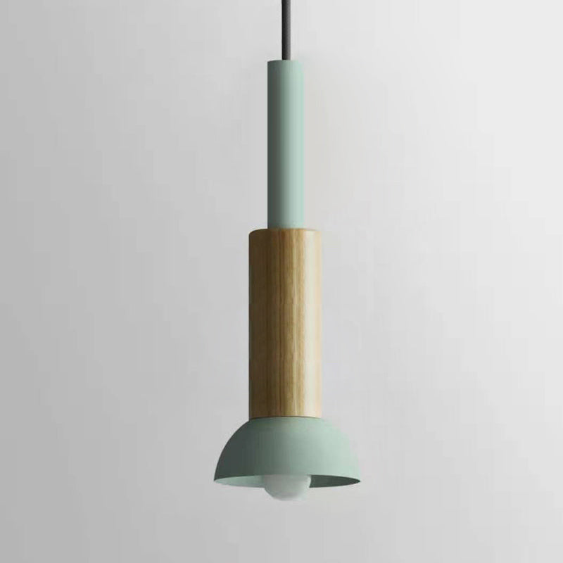 Contemporary Scandinavian Irregular Round Cylinder Iron Wood 1-Light Pendant Light For Living Room