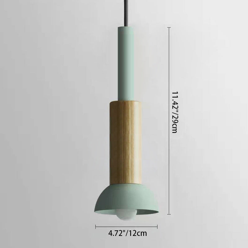 Contemporary Scandinavian Irregular Round Cylinder Iron Wood 1-Light Pendant Light For Living Room