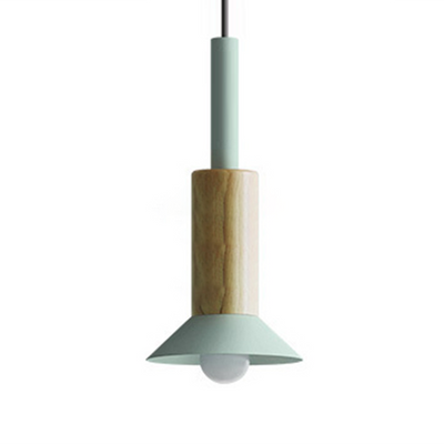 Contemporary Scandinavian Irregular Round Cylinder Iron Wood 1-Light Pendant Light For Living Room