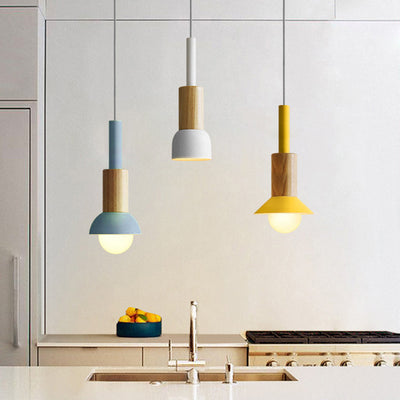 Zeitgenössische skandinavische unregelmäßige runde Zylinder Eisen Holz 1-Licht Pendelleuchte für Wohnzimmer 
