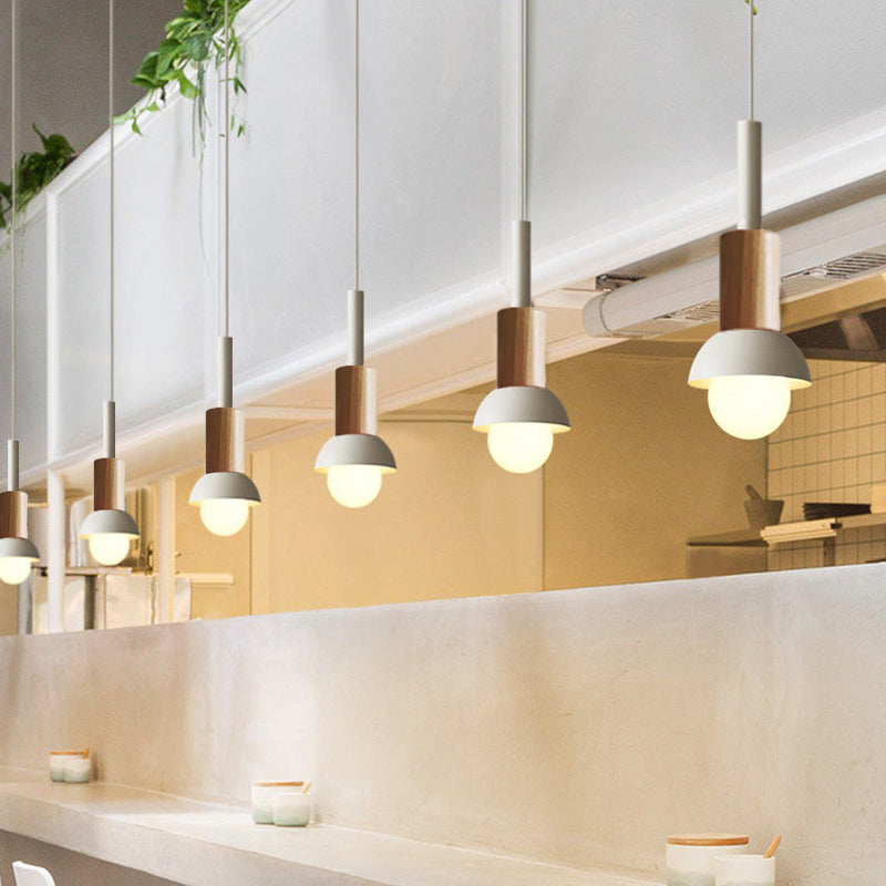 Contemporary Scandinavian Irregular Round Cylinder Iron Wood 1-Light Pendant Light For Living Room
