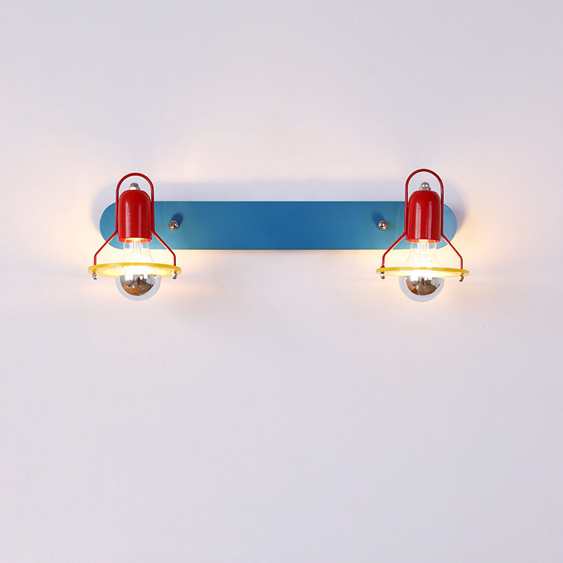 Modern Mid-Century Kids Rectangle Round Iron Acrylic 2-Light Wall Sconce Lamp For Bedroom