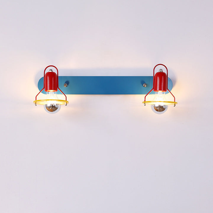 Modern Mid-Century Kids Rectangle Round Iron Acrylic 2-Light Wall Sconce Lamp For Bedroom
