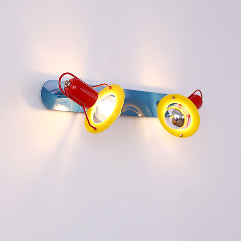 Modern Mid-Century Kids Rectangle Round Iron Acrylic 2-Light Wall Sconce Lamp For Bedroom