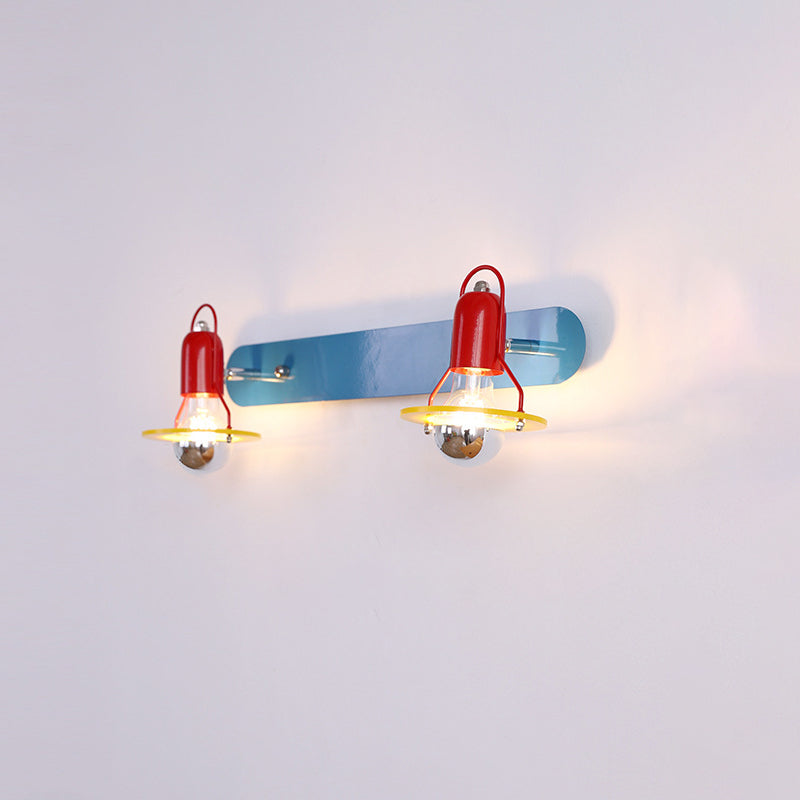 Modern Mid-Century Kids Rectangle Round Iron Acrylic 2-Light Wall Sconce Lamp For Bedroom
