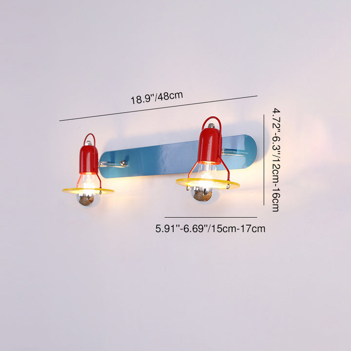 Modern Mid-Century Kids Rectangle Round Iron Acrylic 2-Light Wall Sconce Lamp For Bedroom