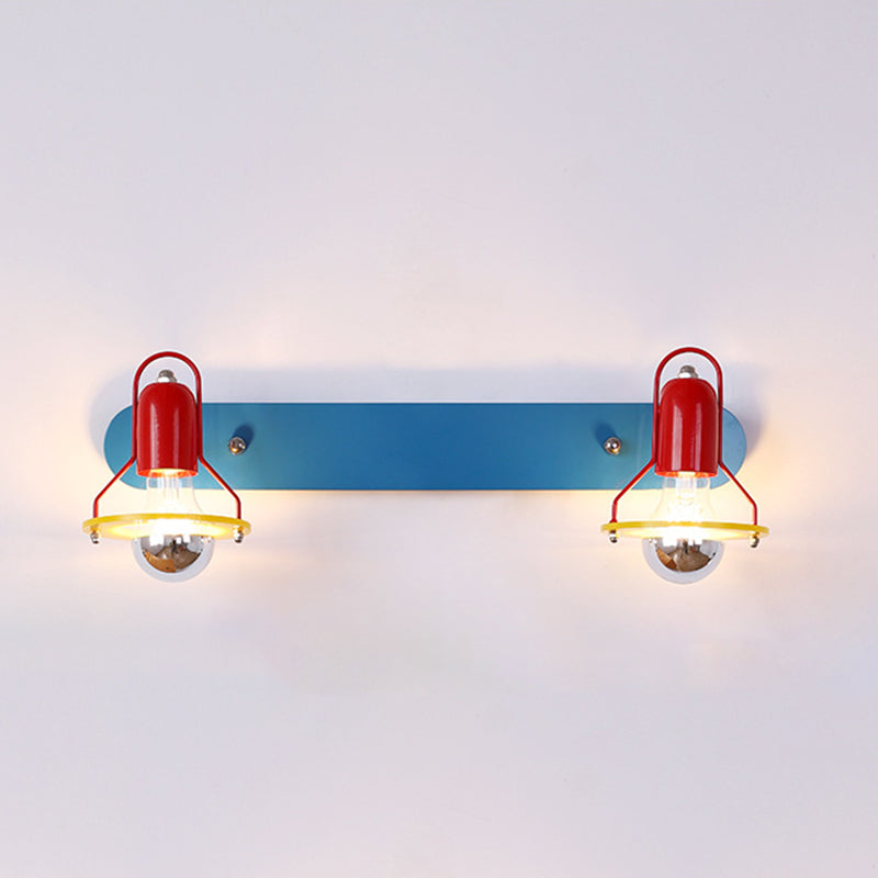 Modern Mid-Century Kids Rectangle Round Iron Acrylic 2-Light Wall Sconce Lamp For Bedroom