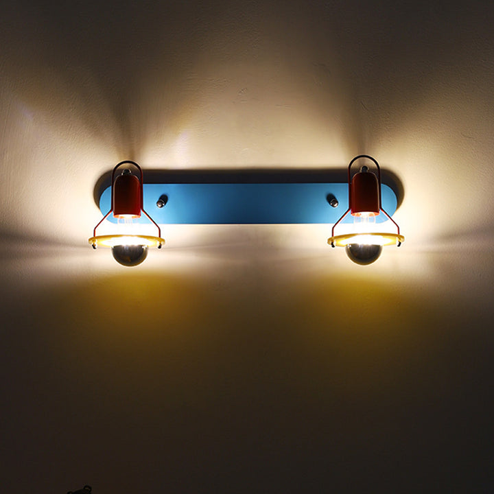 Modern Mid-Century Kids Rectangle Round Iron Acrylic 2-Light Wall Sconce Lamp For Bedroom