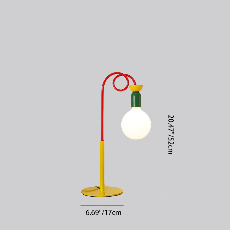 Lámpara de mesa contemporánea retro con poste curvado y bola redonda de hierro y vidrio para 1/2 luces para sala de estar 