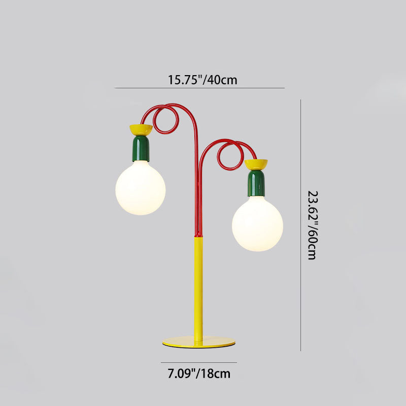 Lámpara de mesa contemporánea retro con poste curvado y bola redonda de hierro y vidrio para 1/2 luces para sala de estar 