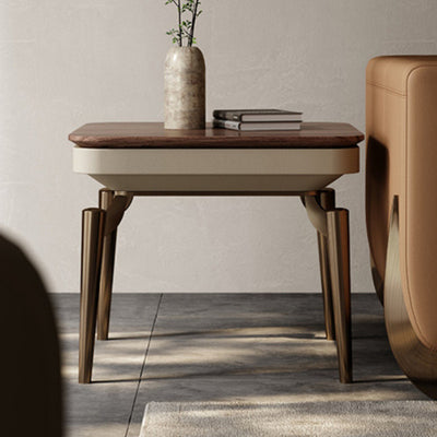 Contemporary Nordic Round Square Clover Shape Brass Frame Walnut Wood Tabletop Coffee Table For Living Room