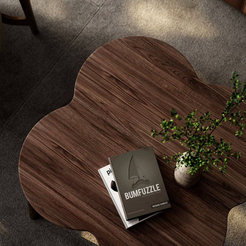 Contemporary Nordic Round Square Clover Shape Brass Frame Walnut Wood Tabletop Coffee Table For Living Room
